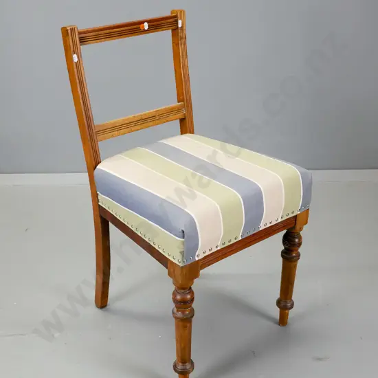 vintage walnut dining chair with turned legs, silver studded cotton fabric upholstered seat H-810 W-430 D-430