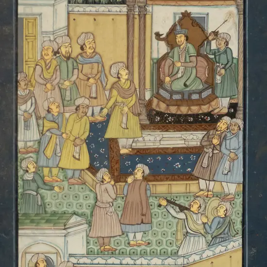 framed watercolour - crowd scene H-220 W-110