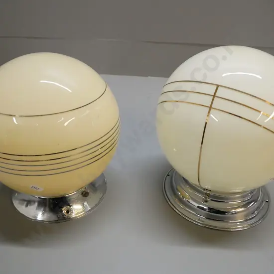 two deco globe lightshades with gold pinstripe decoration, tallest H - 240