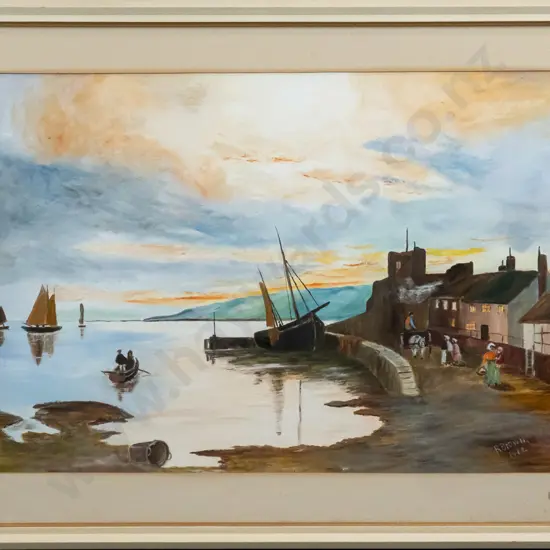 R Brown 1962 - framed oil - costal scene H-340 W-515