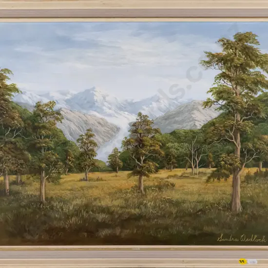 Sandra Wedlock - framed oil - mountain scene H-380 W-520