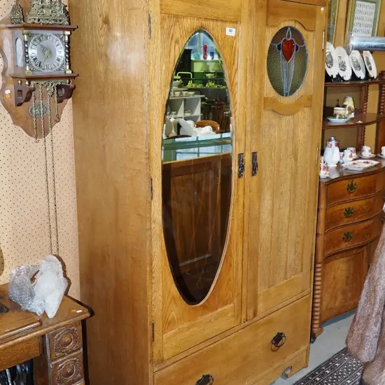 arts and crafts oak double door wardrobe