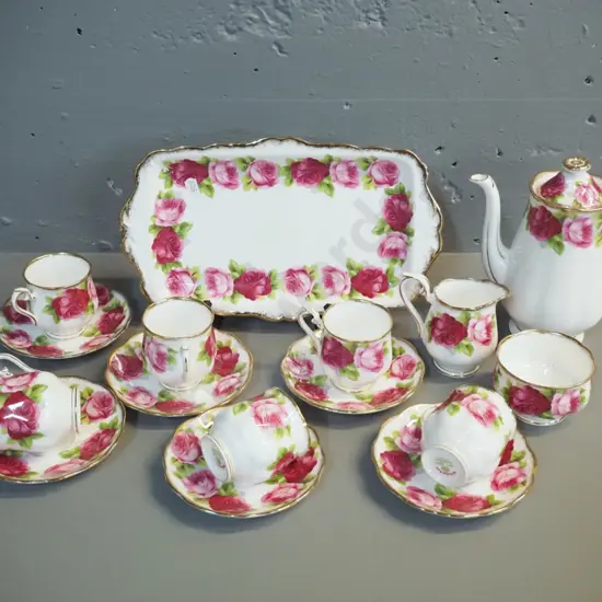 Royal Albert 16-piece 'Old English Rose' coffee set including pot H-180 W-170 and sandwich tray
