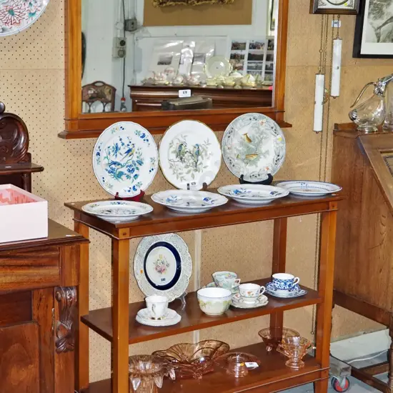 solid timber hall table with 2 adjustable shelves, separate framed wall mirror - table is H-905 W-1000 D-380