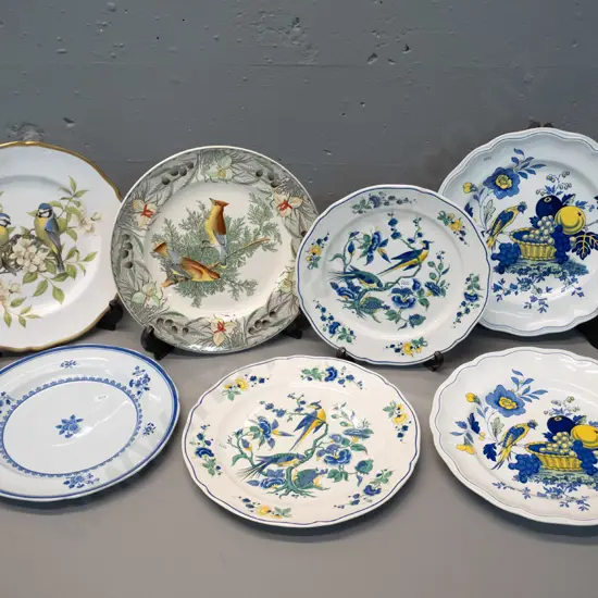7 English china bird-themed cabinet plates - various Spode & Adams Audubon D-265