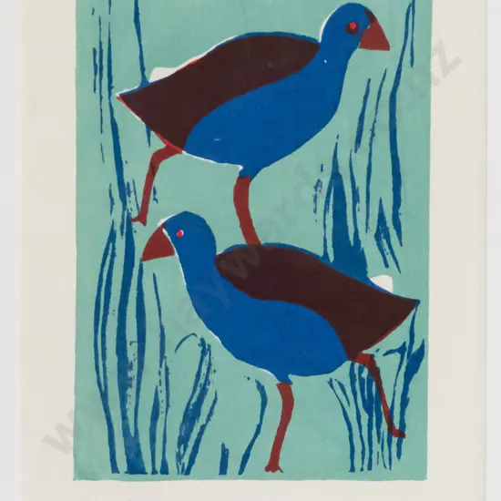 Gillian Pope - framed screenprint "Pukeko" H-170 W-115
