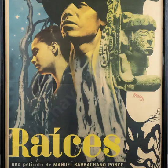 framed Mexican movie promotional poster (folds to paper) H-930 W-680