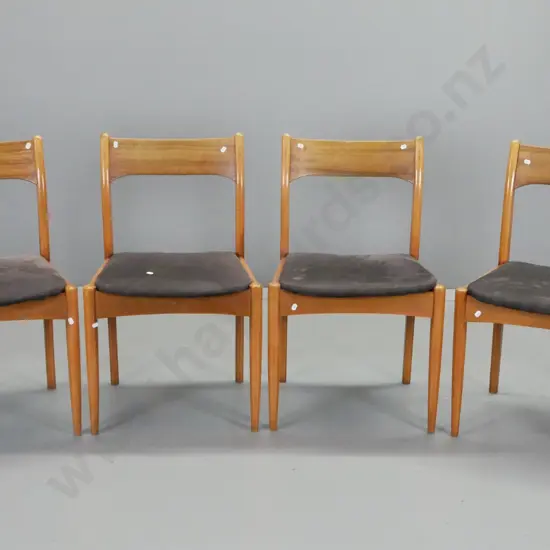 set of 4 mid-century teak & rosewood dining chairs w/ upholstered seats - split to top rail in one, one other has slight
