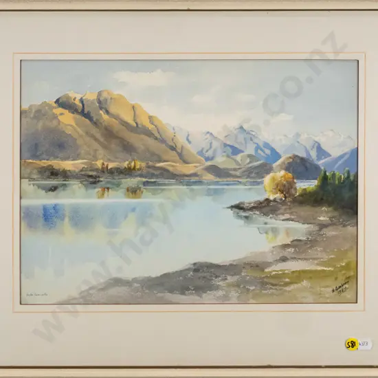 illegible signature 1954 - framed watercolour - Lake Wanaka H-270 W-380