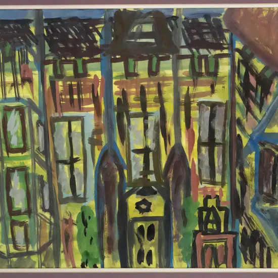 framed watercolour - buildings H-400 W-570