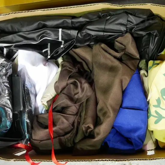 box of opened costumes