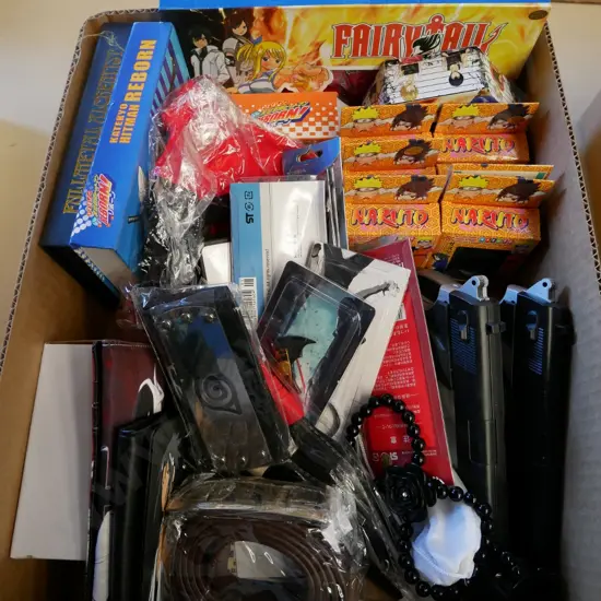 lucky dip box of assorted fantasy colllectables and toys