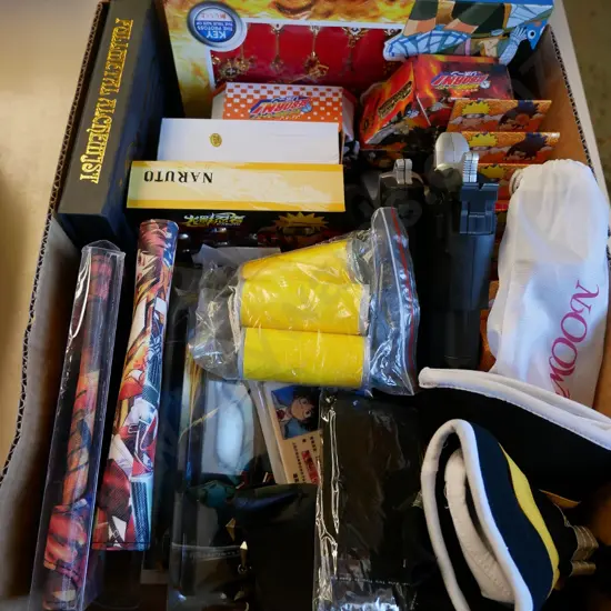 lucky dip box of assorted fantasy colllectables and toys