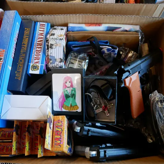 lucky dip box of assorted fantasy colllectables and toys