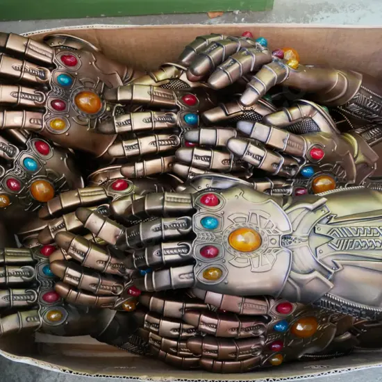 box of Marvel Avenger Infinity gauntlets with lights