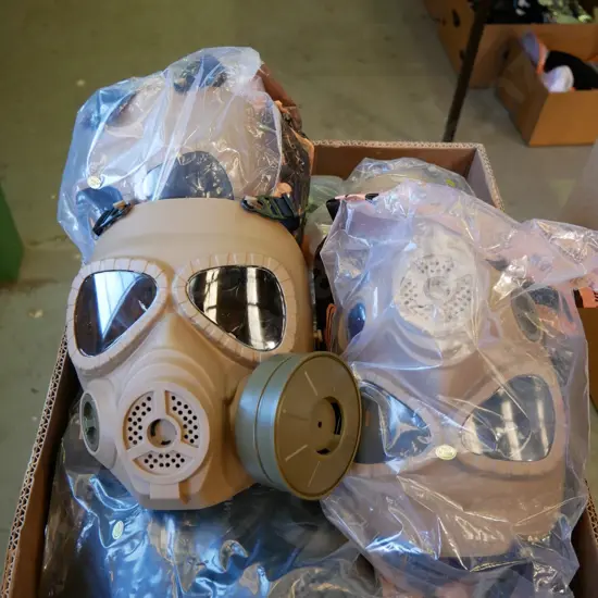 box of military style gas masks