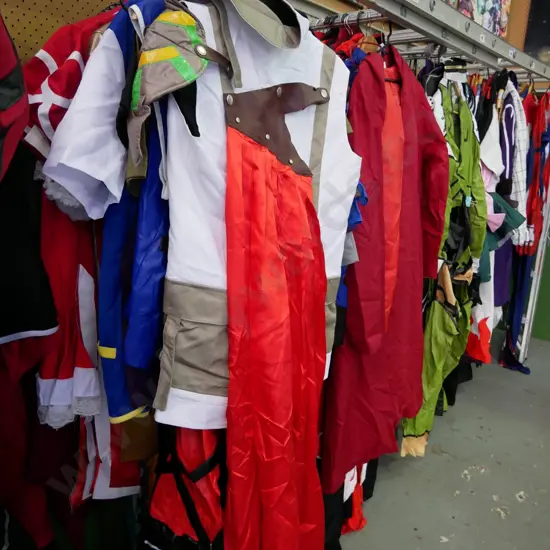 rack of assorted costumes