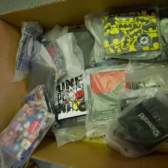 box of various wallets