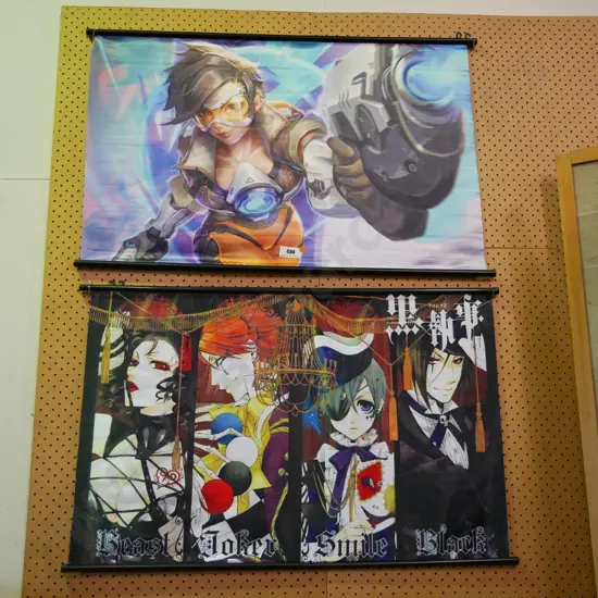 2 wall hanging prints on scrolls - orange dots