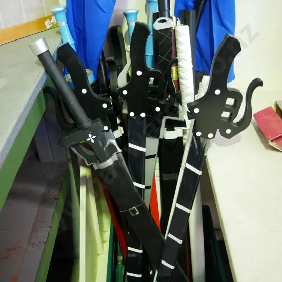 large bundle of wooden swords