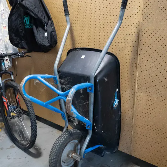 Black Wheel Barrow, Blue Frame 