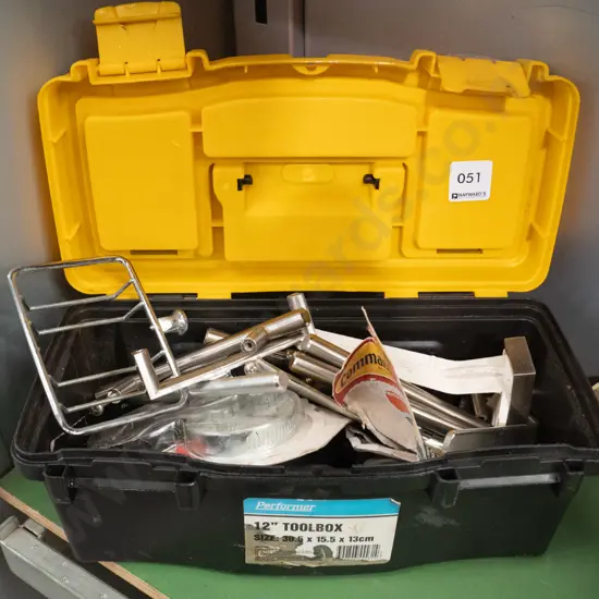 Performer 12" toolbox containing cupboard door hardware etc