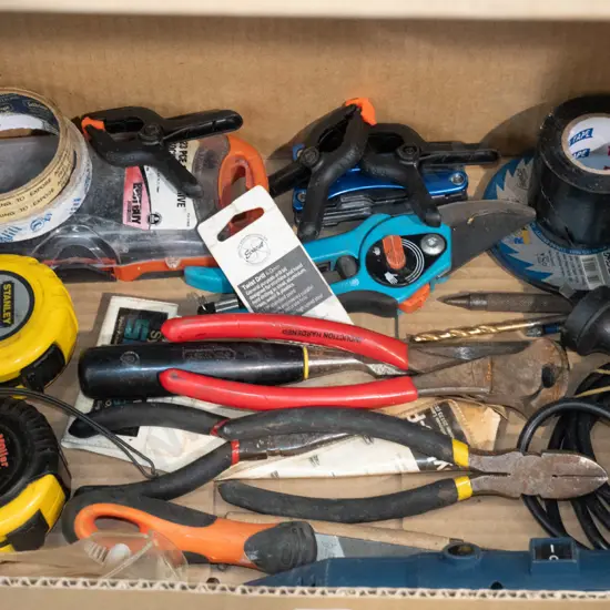 Box of assorted tools