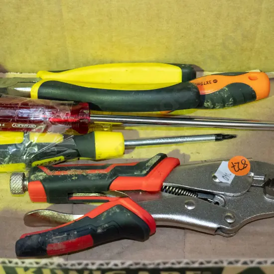 Screw drivers, vice grips & pliers.