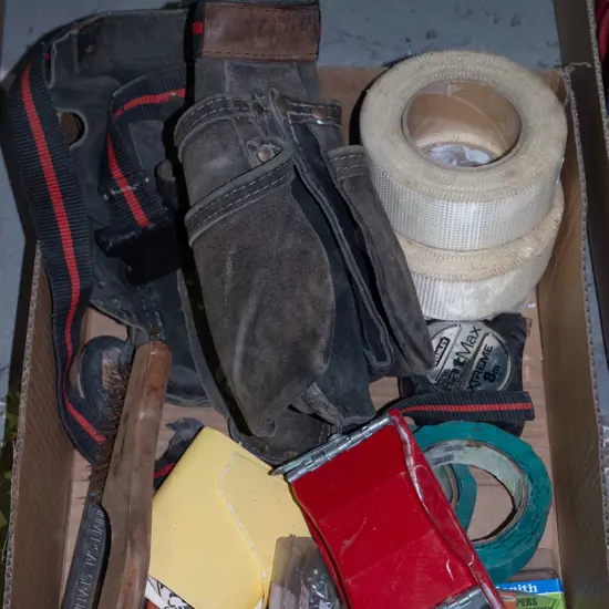 Box; builders belt, gib tape, sanding block etc