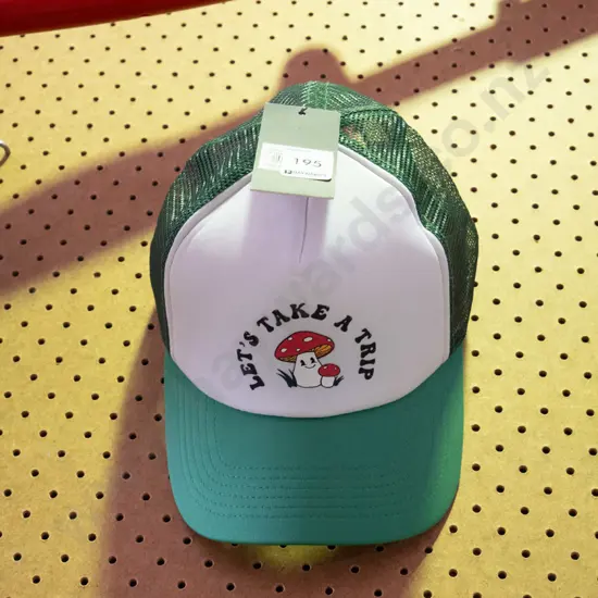 Absent' Green and White cap ""let's take a trip"" 