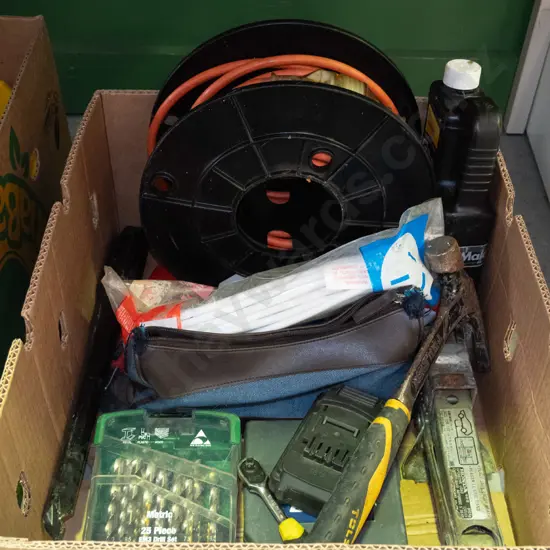 Box extension leads, drill bits, hammer etc