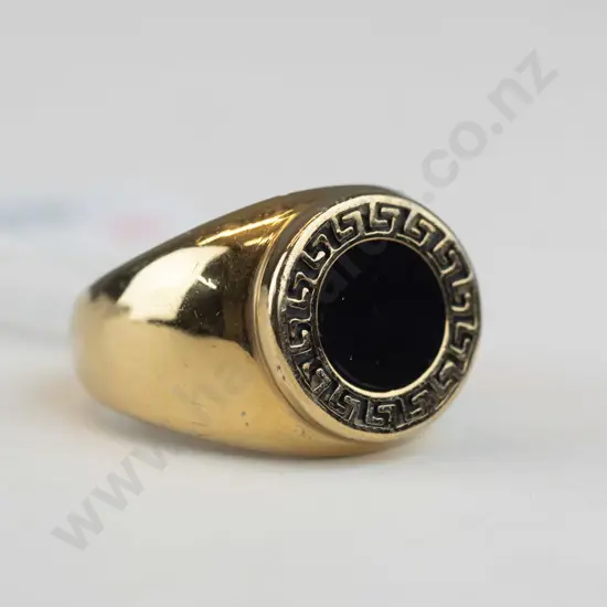 Gold coloured mens ring with black stone 1