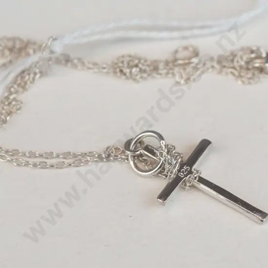 Necklace, silver Cross on very fine chain