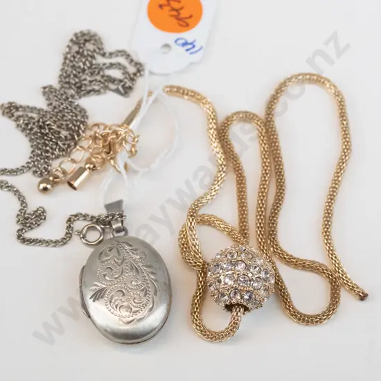 Golden CZ decorated ball on chain & locket on chain