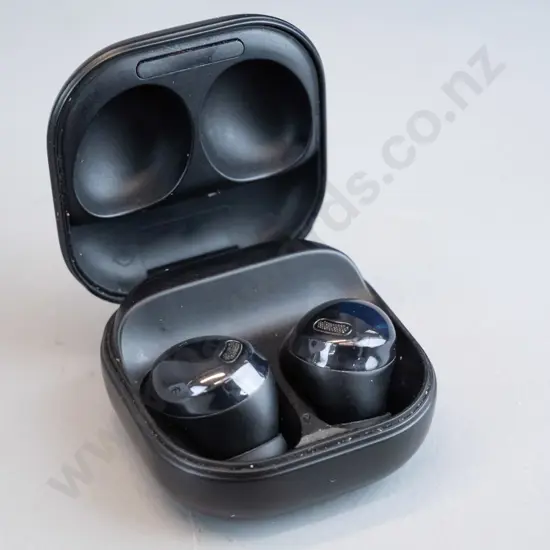 black Samsung headphone case with a pair of headphones inside - words Azura at the back