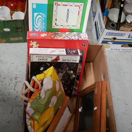 box; board games, retro bag, photo frames