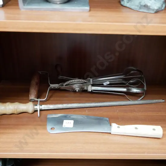 steel, cleaver and egg beater