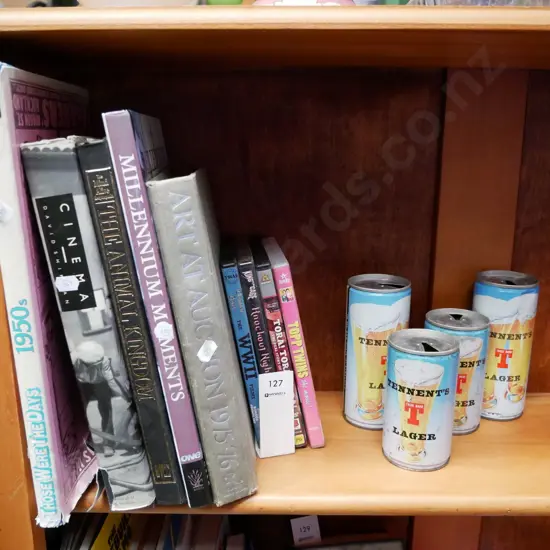 books, DVD and Tennent's beer cans