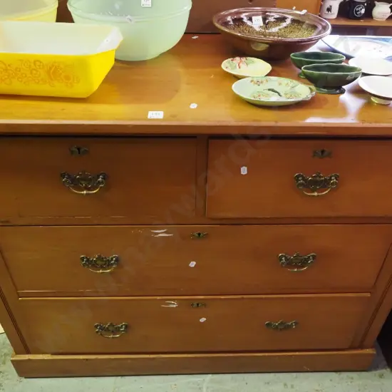 Edwardian rimu 4 drawer chest H- 870, W- 1070, D- 500