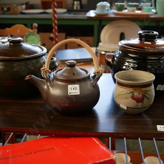 2 lidded casseroles, teapot and cup