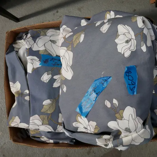 4 x grey curtains with white magnolia print W- 1100 with 1500 drop