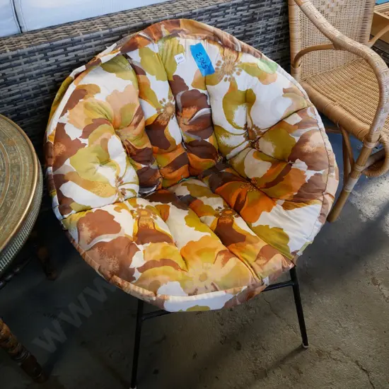 mid-century woven plastic and upholstered moon chair