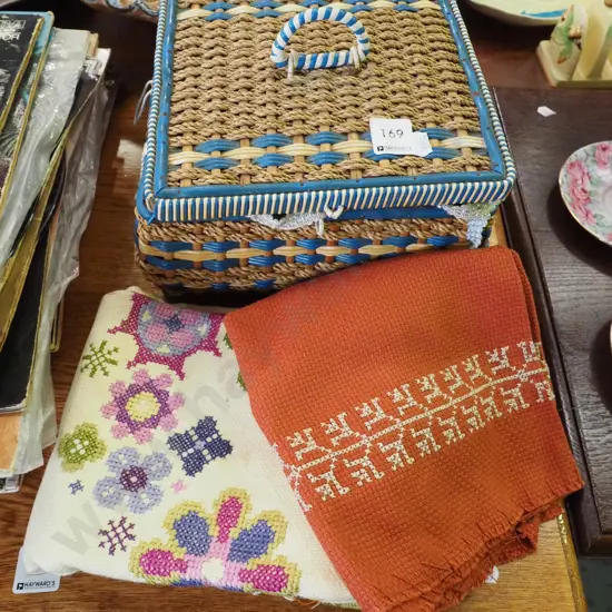 sewing box and contents, part needlework