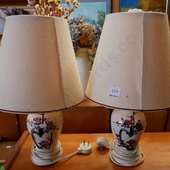 2 cherry blossom ceramic based table lamps