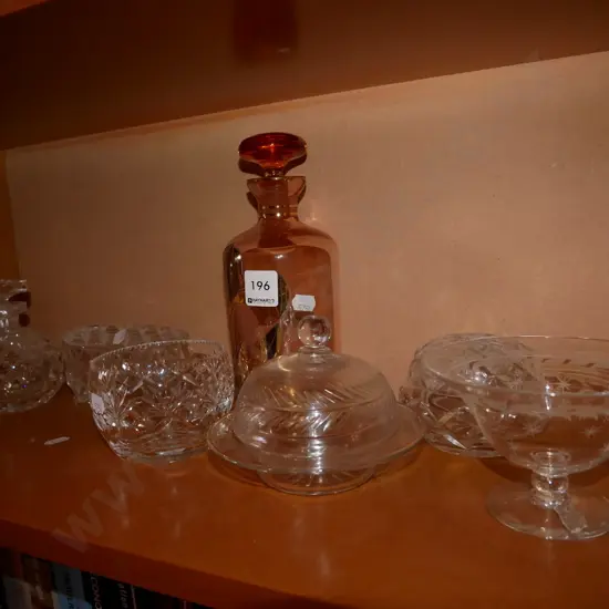 decanter, cut crystal comport, cover dishes etc