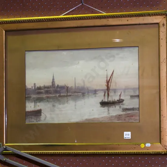 framed watercolour - river scene - some foxing