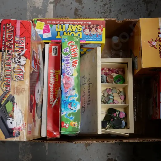 box; various games and jewellery box with necklaces