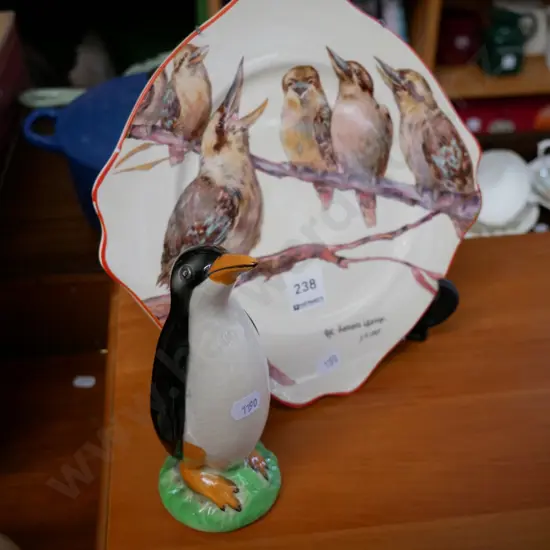 Wilkinson plate and penguin figurine