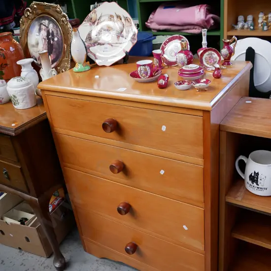 solid rimu 4 drawer tall boy H- 870, W- 670, D- 400