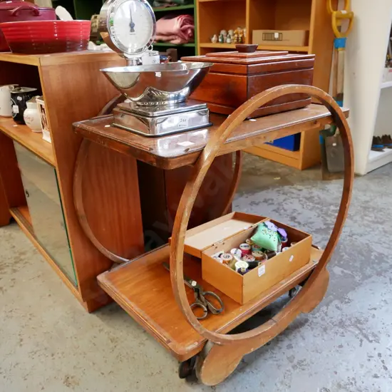 deco bentwood 2 tier tea trolley